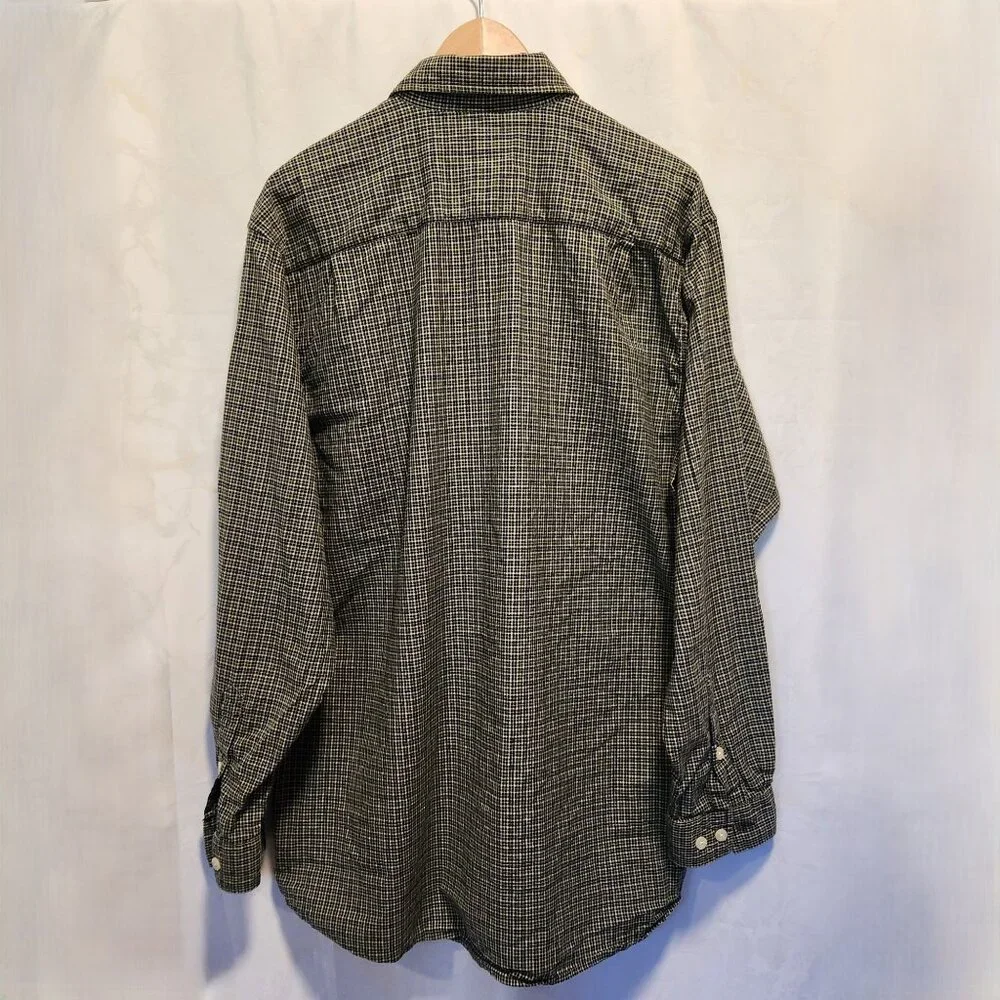 Carhartt Long Sleeve Button Up Shirt Men's LG Blue Green Pin Check Plaid Camping